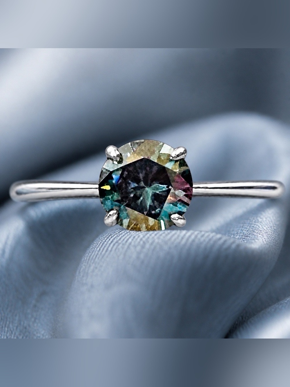 Royal Blue 6.5mm diameter AAA Round Moissanite, 925 Sterling Silver